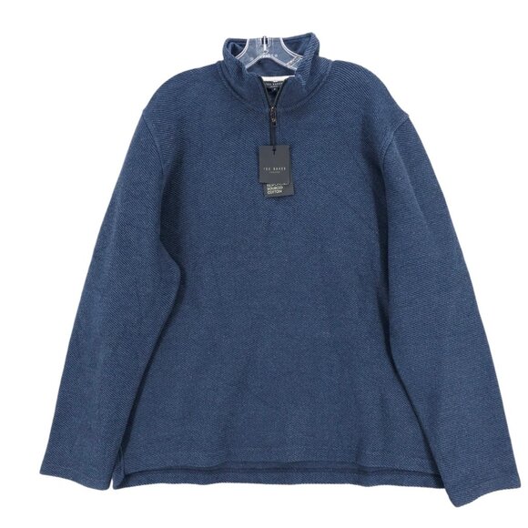 NWT TED BAKER Long Sleeve Textured Half Zip Pullover Dark Blue Size 6 - 2XL